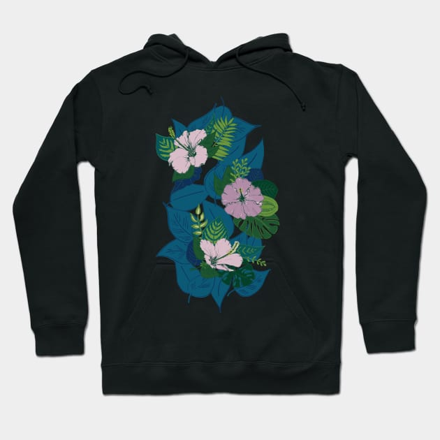 Row of hibiscus flowers and leaves Hoodie by marufemia